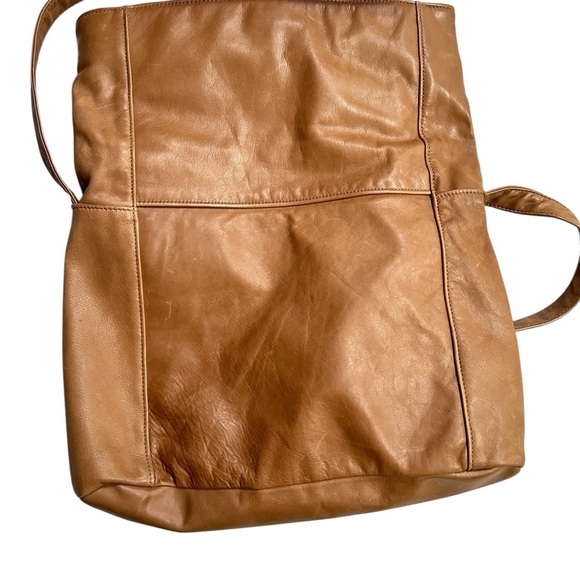 Stone Mountain Made in USA Leather Slouch Crossbody Cognac 14x12 Vintage Boho - Picture 2 of 9